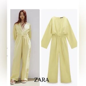 Zara Full Length Cotton Poplin Wide Leg Jumpsuit Size S Might Fit M (b5